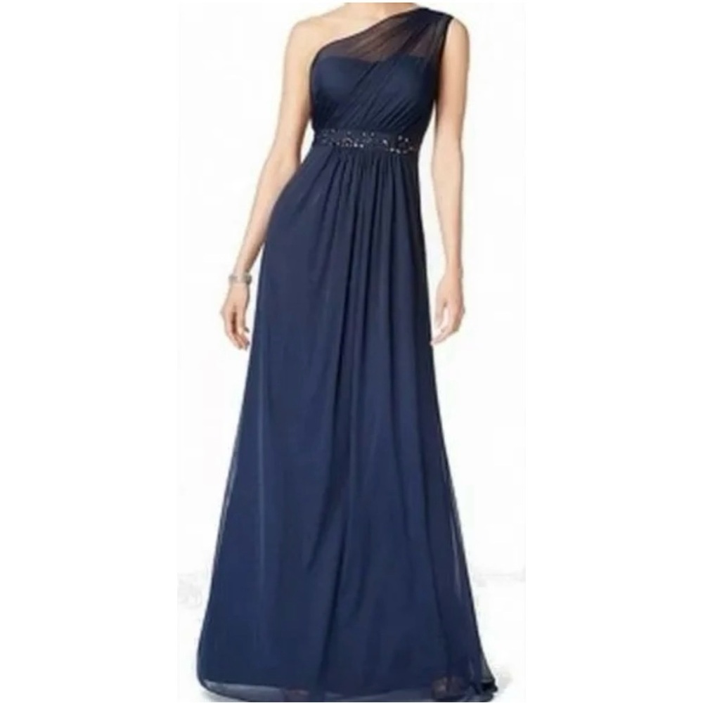 Adrianna Papell One Shoulder Embellished Gown Midnight Blue 4